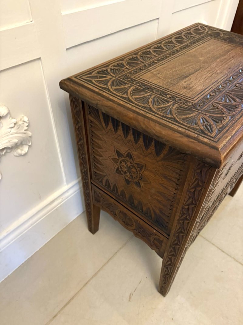 Antique Quality Hand-Carved Oak Marriage /Dowry Chest